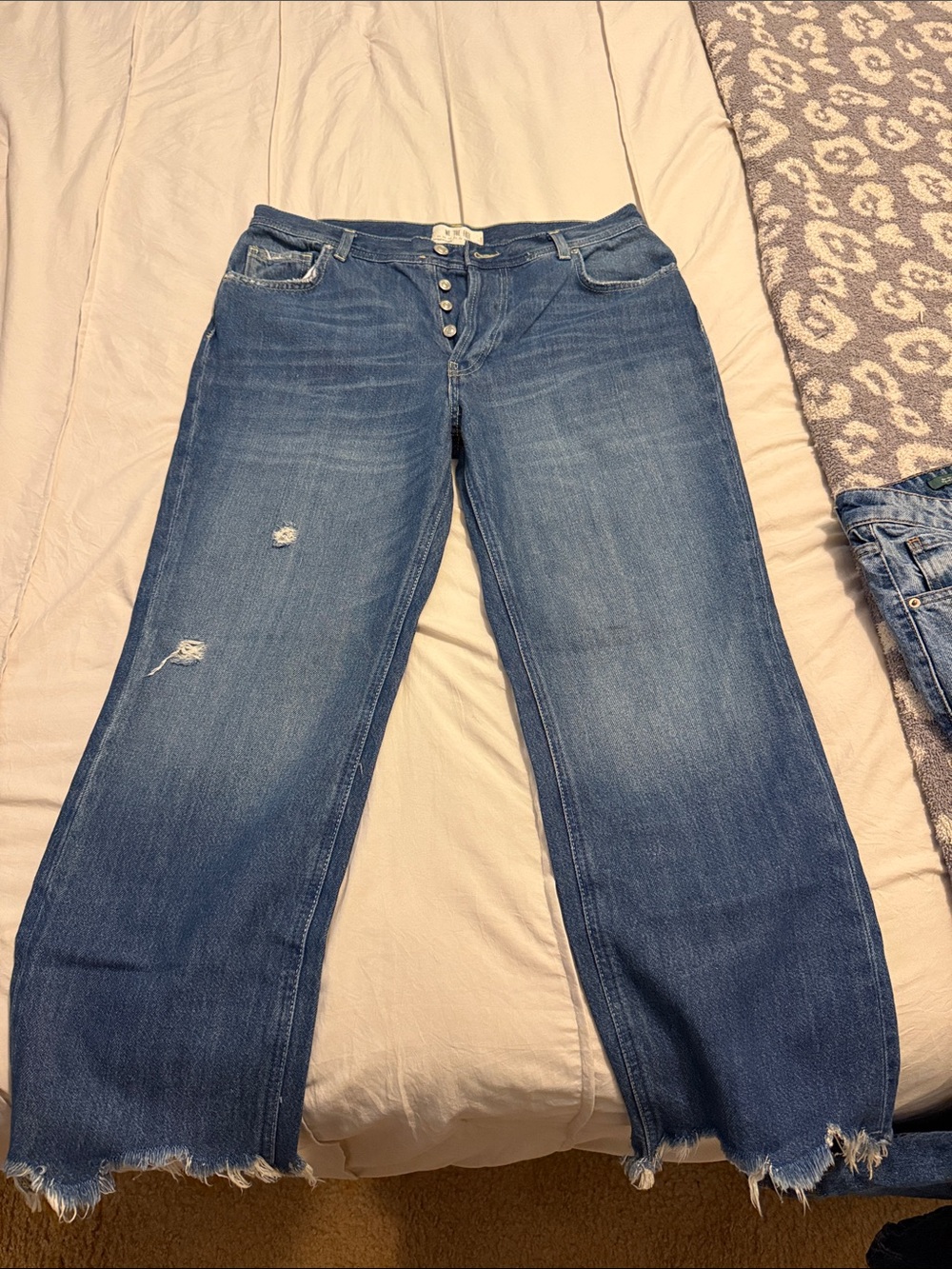 We The Free Blue Wide-Leg Distressed Jeans